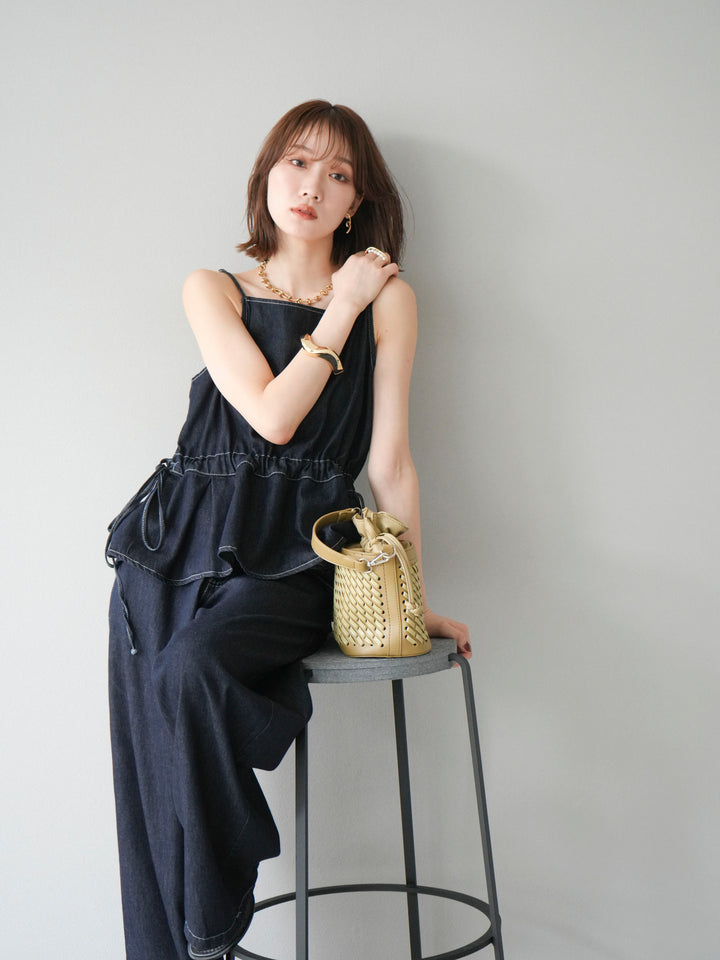 [SET]デニムタックフレアキャミソール＆イージーワイドパンツSET UP +選べるアクセセット(2set)