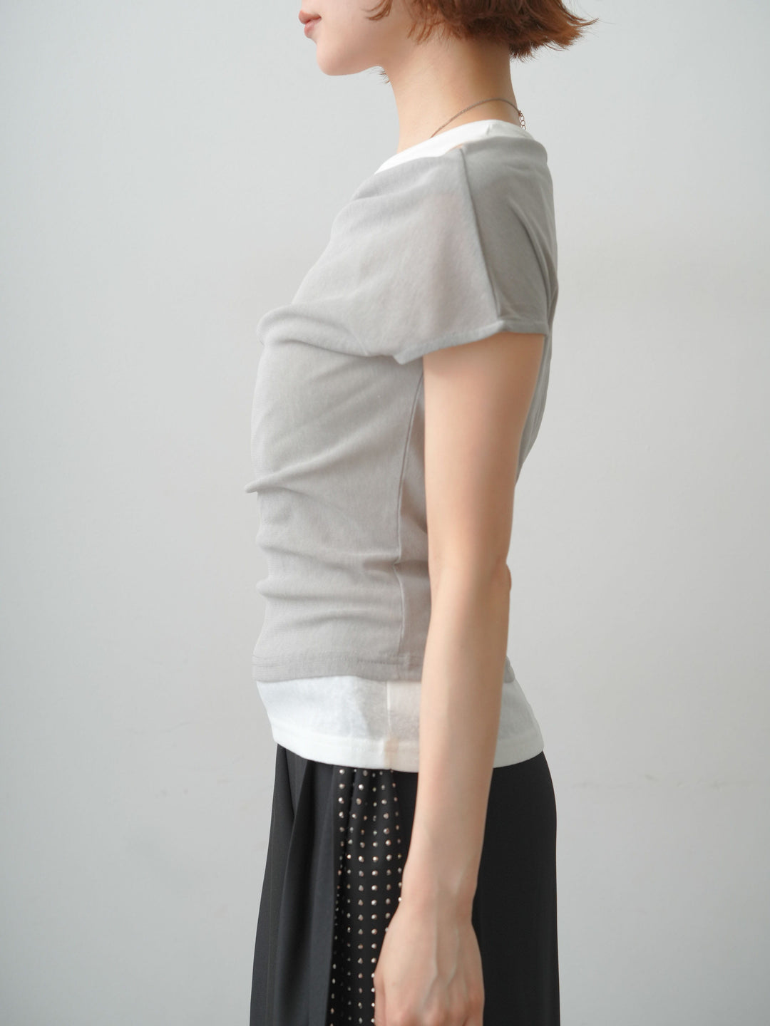 [予約]レイヤードドッキングシアーニットトップス/grey