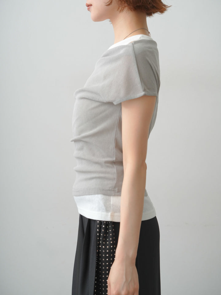 [予約]レイヤードドッキングシアーニットトップス/grey