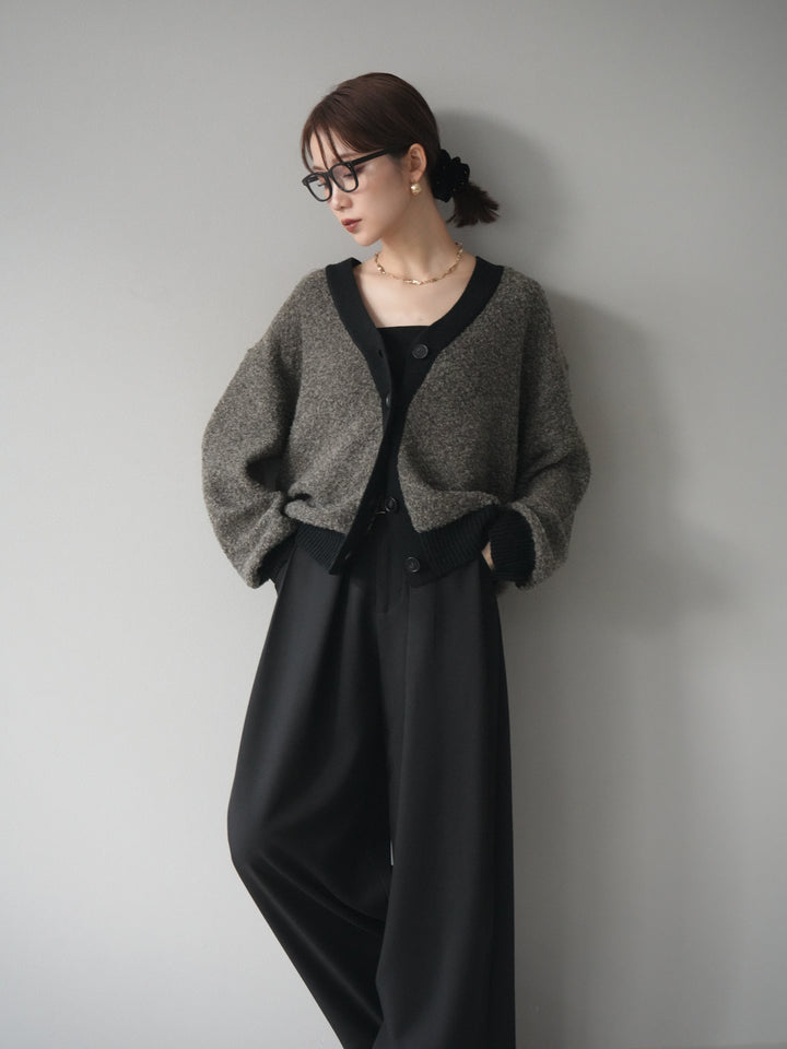 [予約]ブークレバイカラーニットカーディガン/charcoal