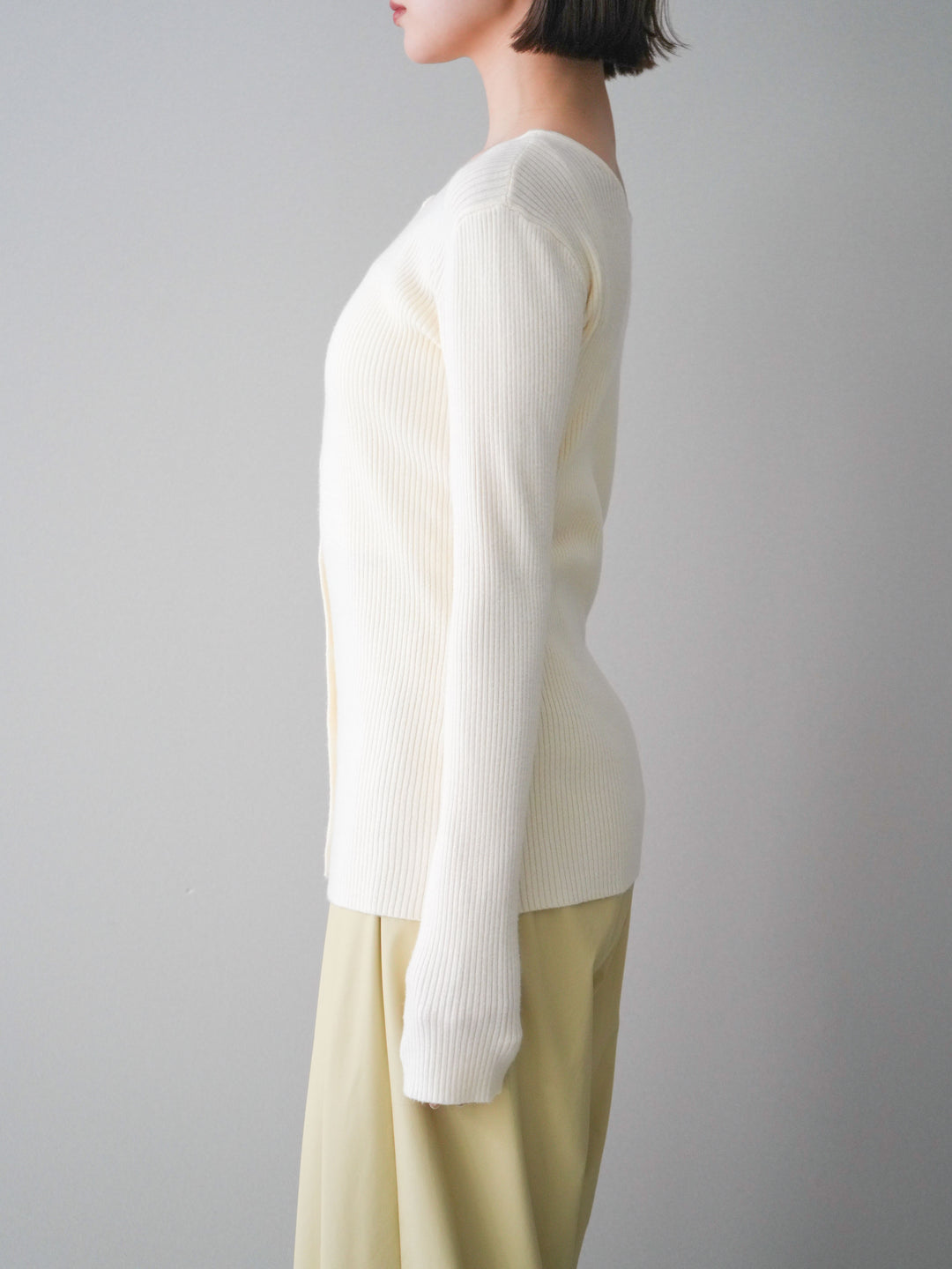 [予約]前後2WAYリブ編みクルーネックカーディガン/ivory