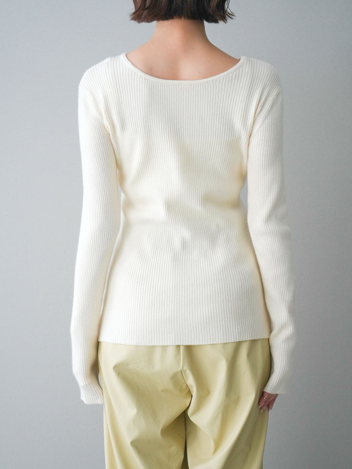[予約]前後2WAYリブ編みクルーネックカーディガン/ivory
