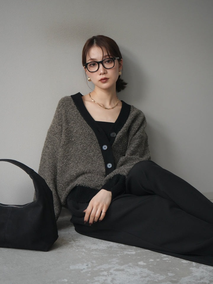 [予約]ブークレバイカラーニットカーディガン/charcoal
