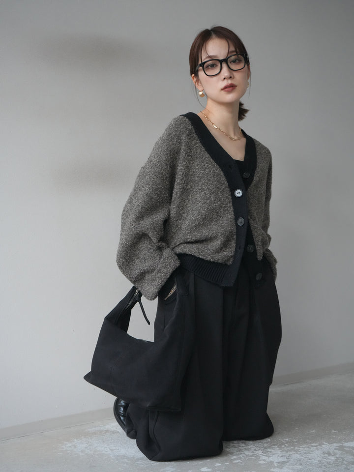 [予約]ブークレバイカラーニットカーディガン/charcoal