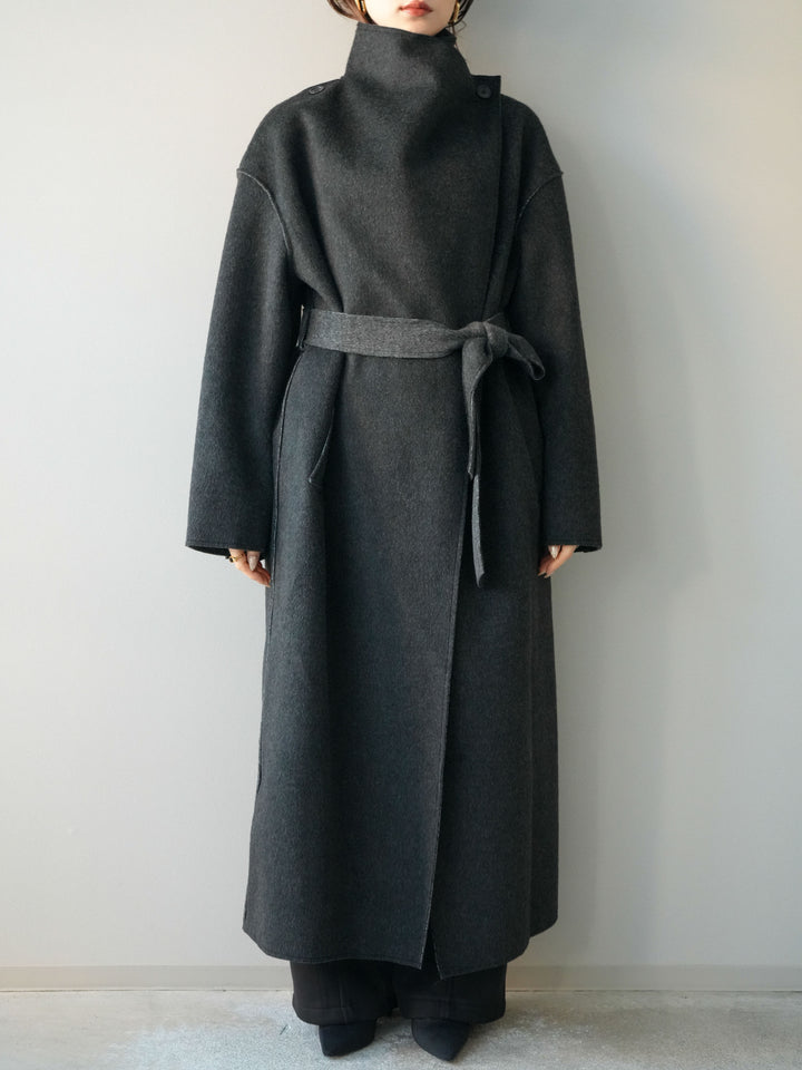 [予約]ダブルフェイスバイカラーロングコート/charcoal