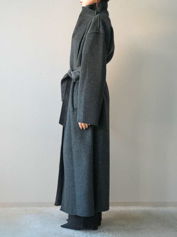 [予約]ダブルフェイスバイカラーロングコート/charcoal