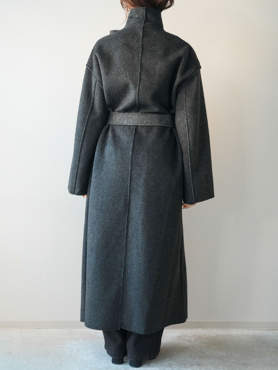 [予約]ダブルフェイスバイカラーロングコート/charcoal