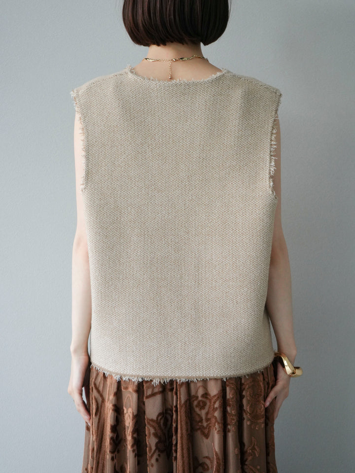 [予約]ツイードライクフリンジニットベスト/ベージュ