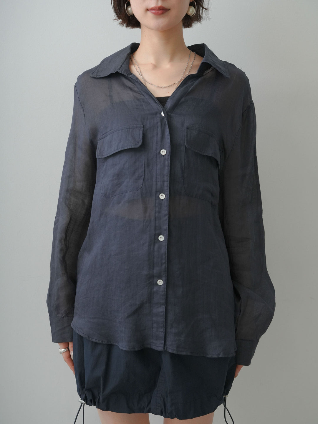 [予約]シアーWポケットオーバーシャツ/navy