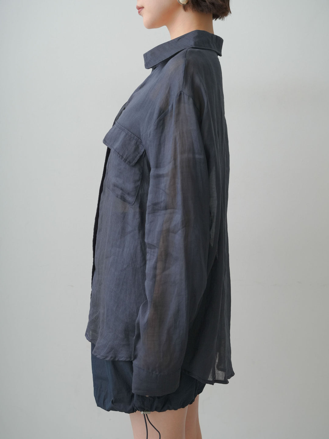[予約]シアーWポケットオーバーシャツ/navy