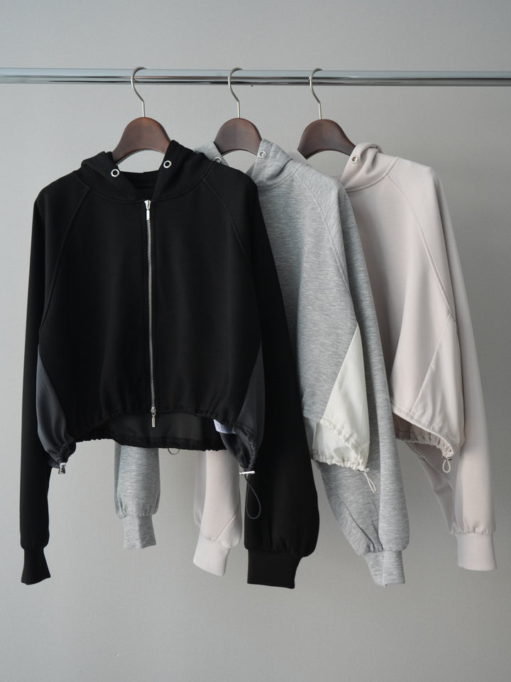 [SET]バイカラー異素材ライトポンチクロップドZIPフーディー+バイカラー異素材サイドラインライトポンチパンツ(2set)