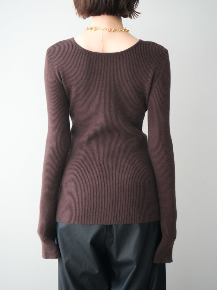 [予約]前後2WAYリブ編みクルーネックカーディガン/darkbrown