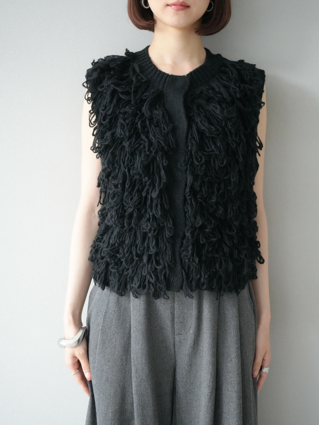 [予約]前開きループニットベスト/ブラック
