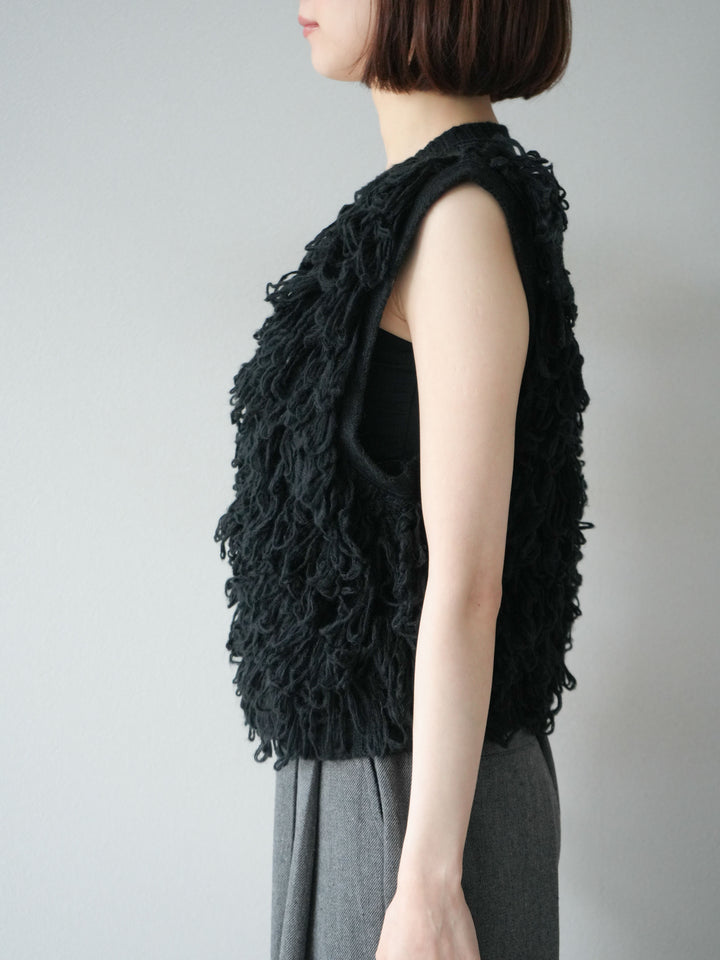 [予約]前開きループニットベスト/ブラック