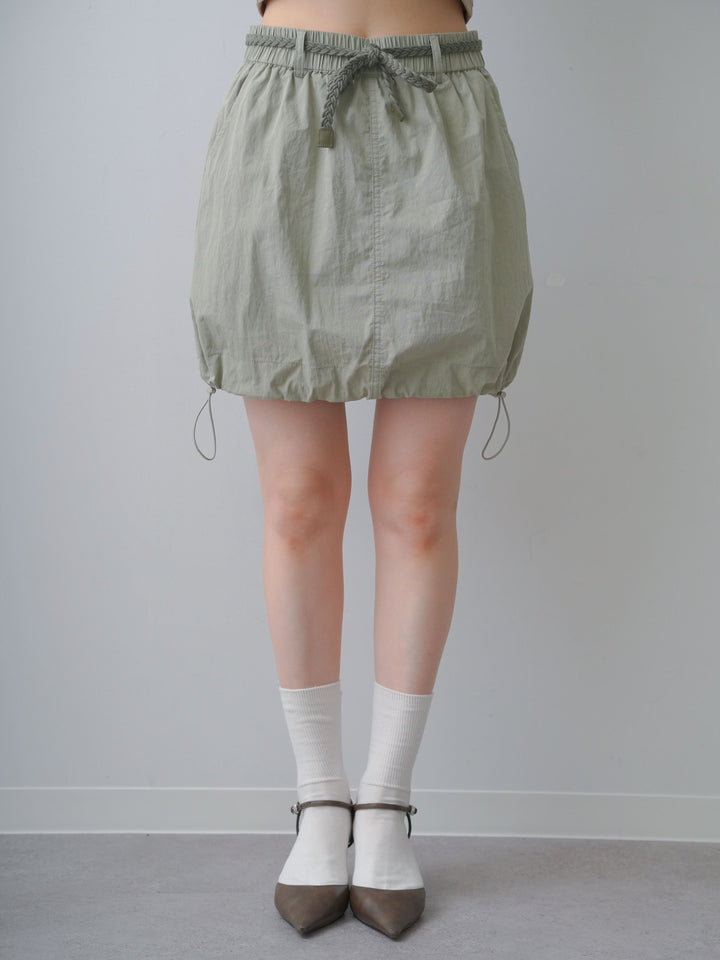 [予約]ベルト付ドローコードバルーンミニスカート/khaki