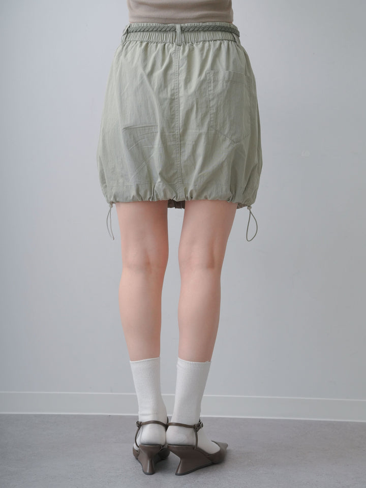 [予約]ベルト付ドローコードバルーンミニスカート/khaki