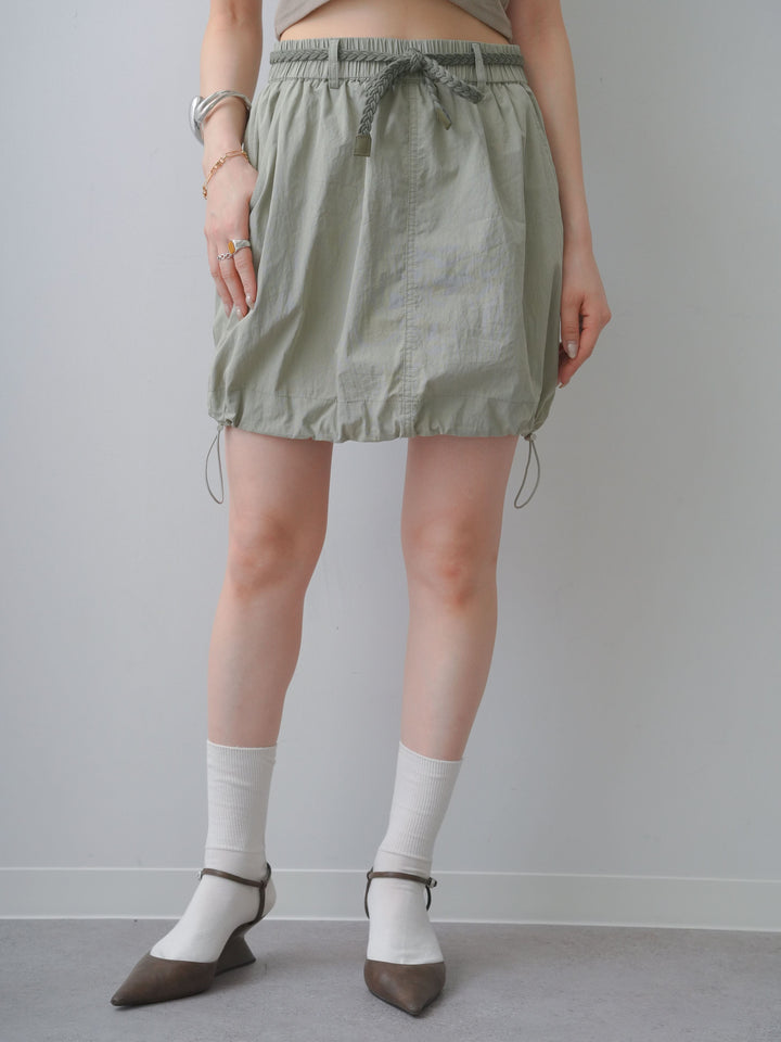 [予約]ベルト付ドローコードバルーンミニスカート/khaki