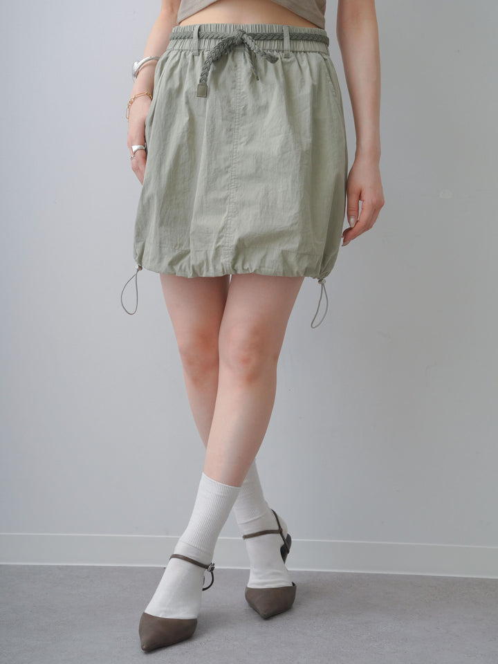 [予約]ベルト付ドローコードバルーンミニスカート/khaki