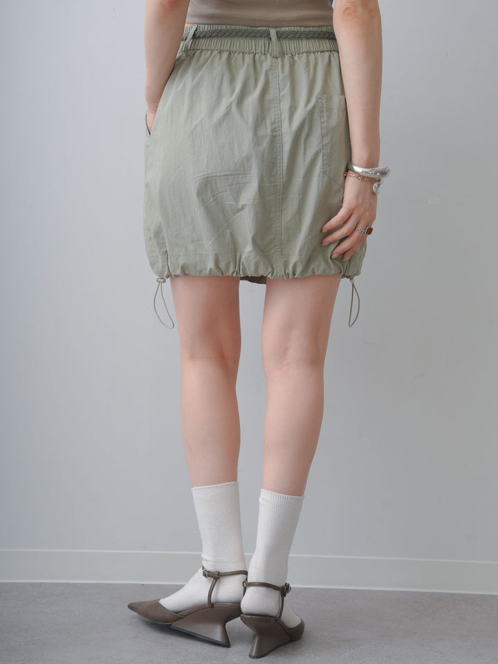 [予約]ベルト付ドローコードバルーンミニスカート/khaki