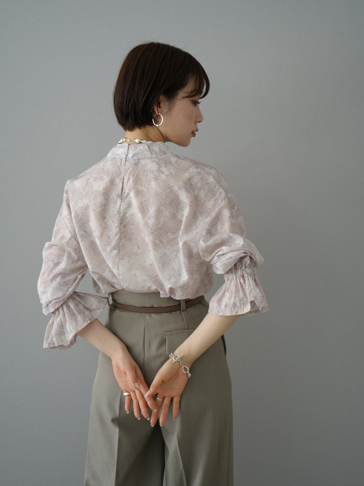[Mix and match set] [SET] Nuanced pattern candy sleeve blouse + volume sleeve washer sheer blouse + design tuck wide pants L (3 sets)
