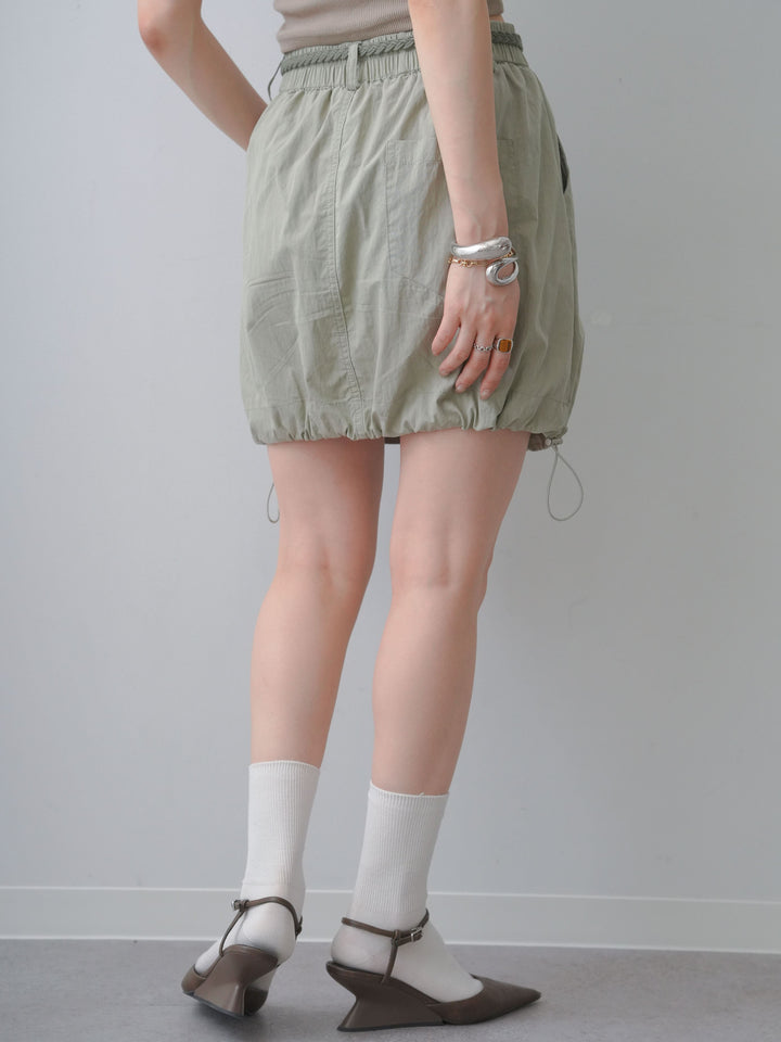 [予約]ベルト付ドローコードバルーンミニスカート/khaki