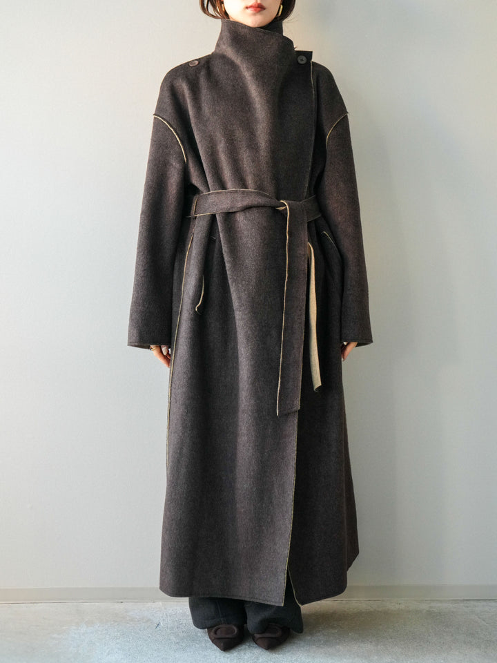 [予約]ダブルフェイスバイカラーロングコート/khaki