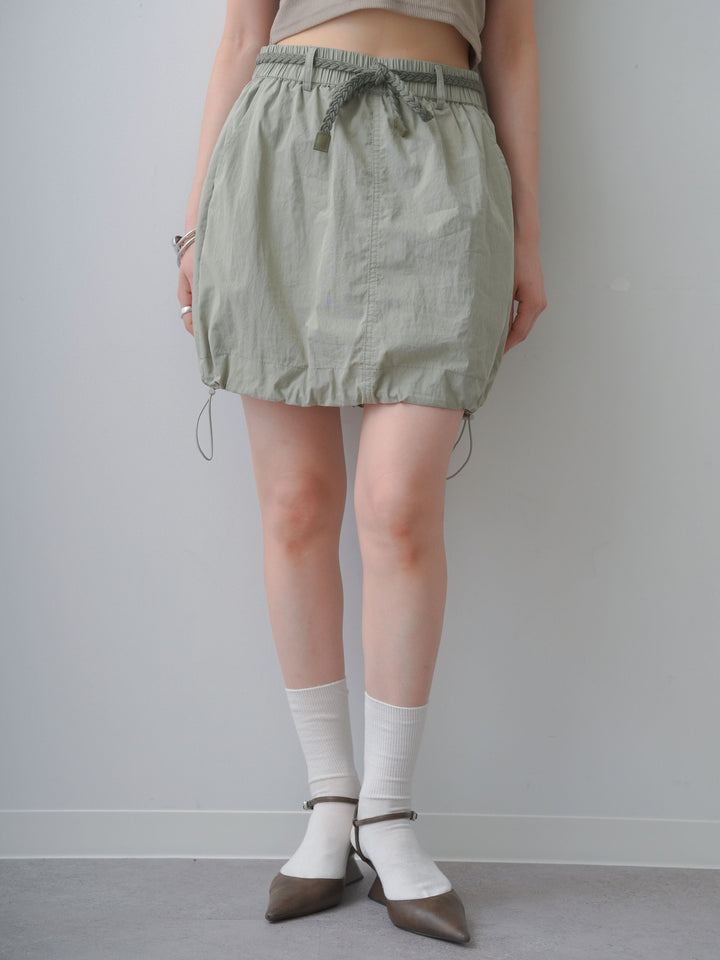 [予約]ベルト付ドローコードバルーンミニスカート/khaki