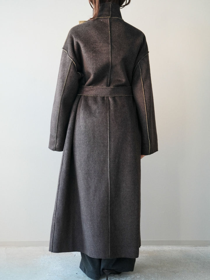 [予約]ダブルフェイスバイカラーロングコート/khaki