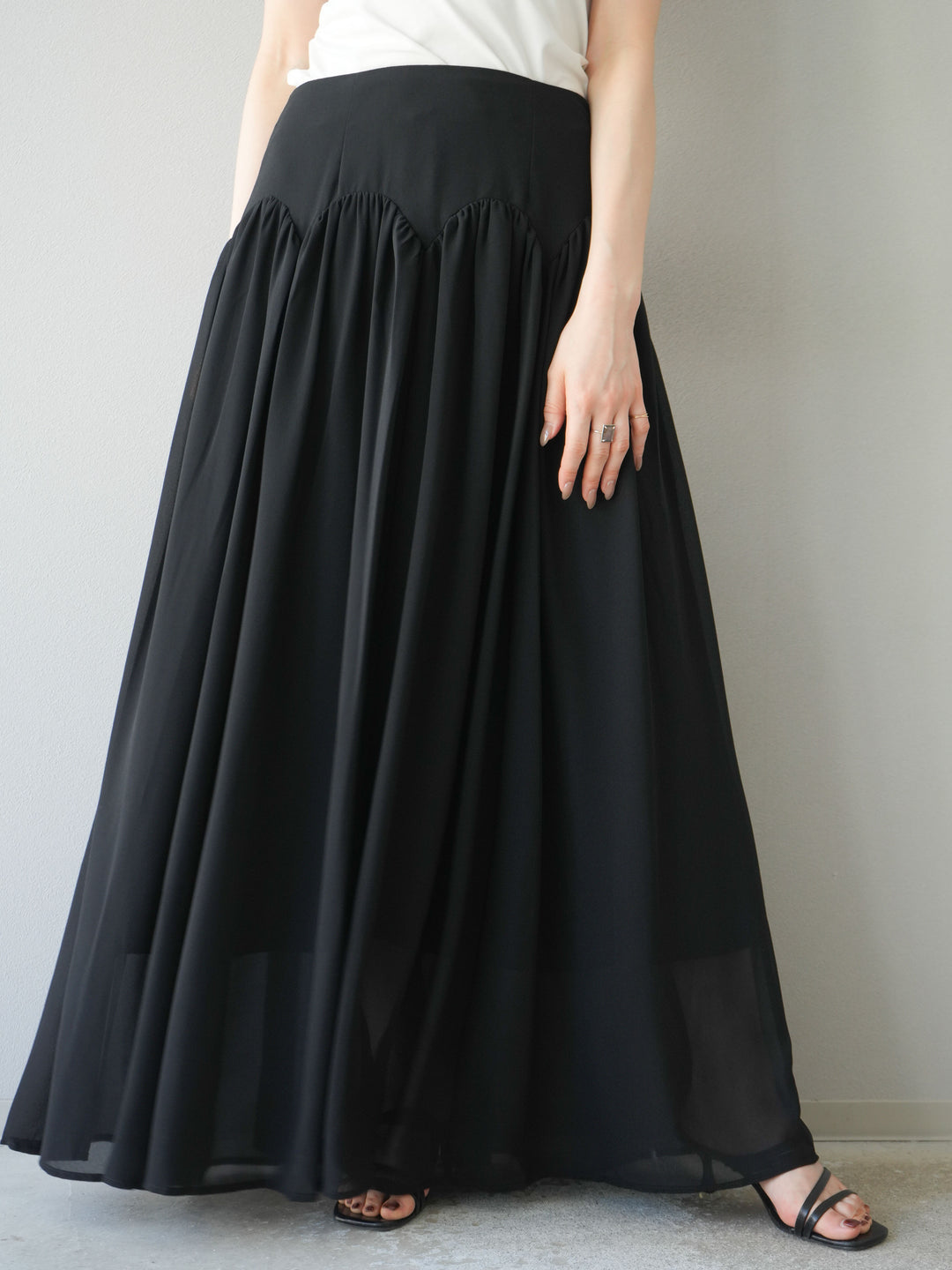 [予約]シフォンフレアスカート/ブラック