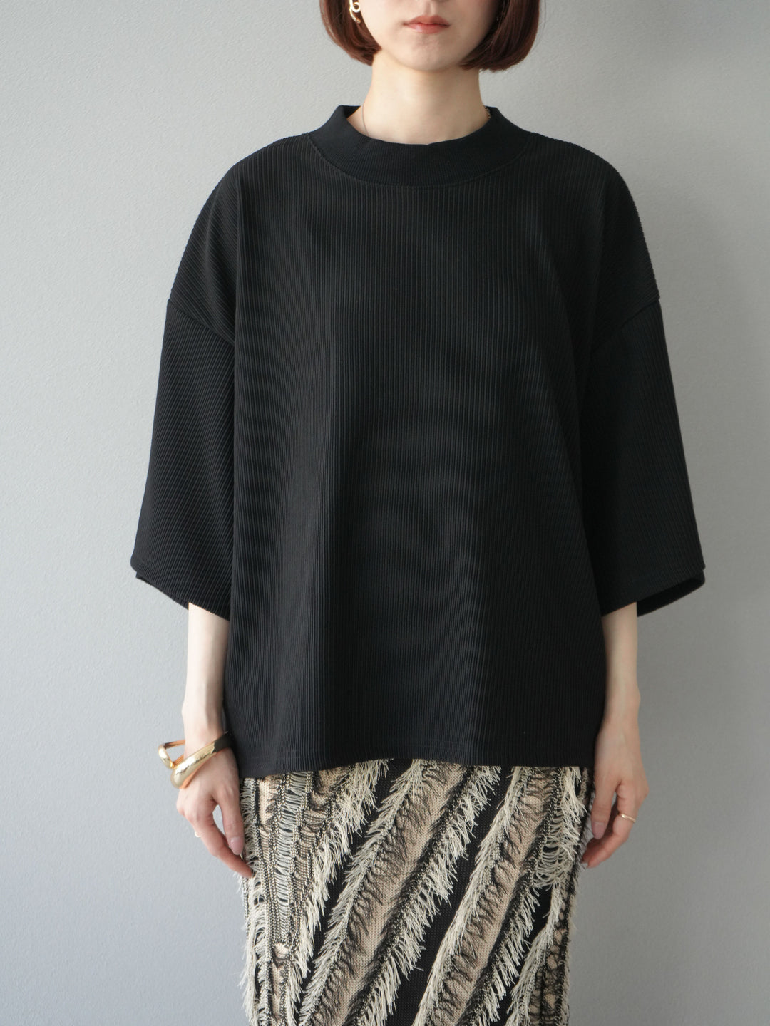[預訂] 立領羅紋套頭衫/黑色