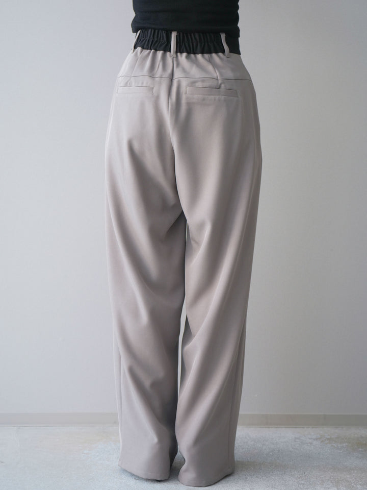 [予約]ウエストバイカラータックワイドパンツ/greige