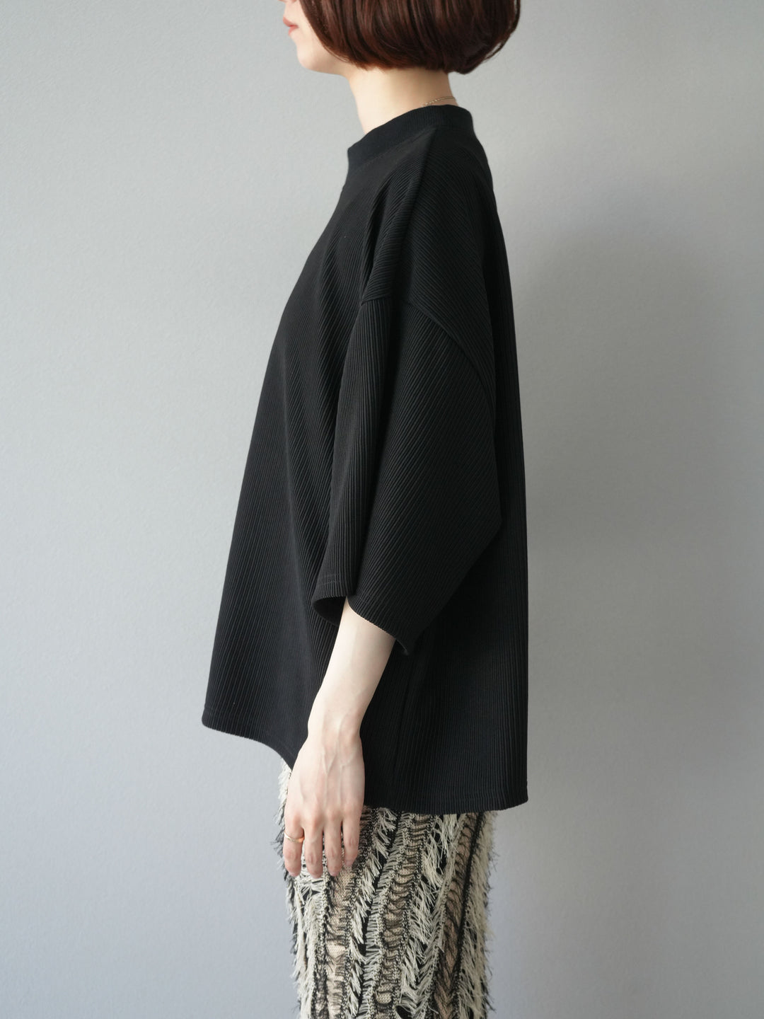 [預訂] 立領羅紋套頭衫/黑色