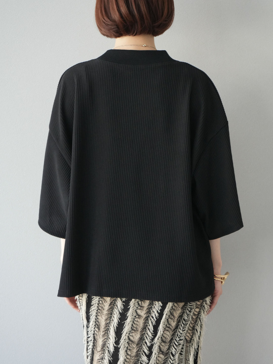 [預訂] 立領羅紋套頭衫/黑色