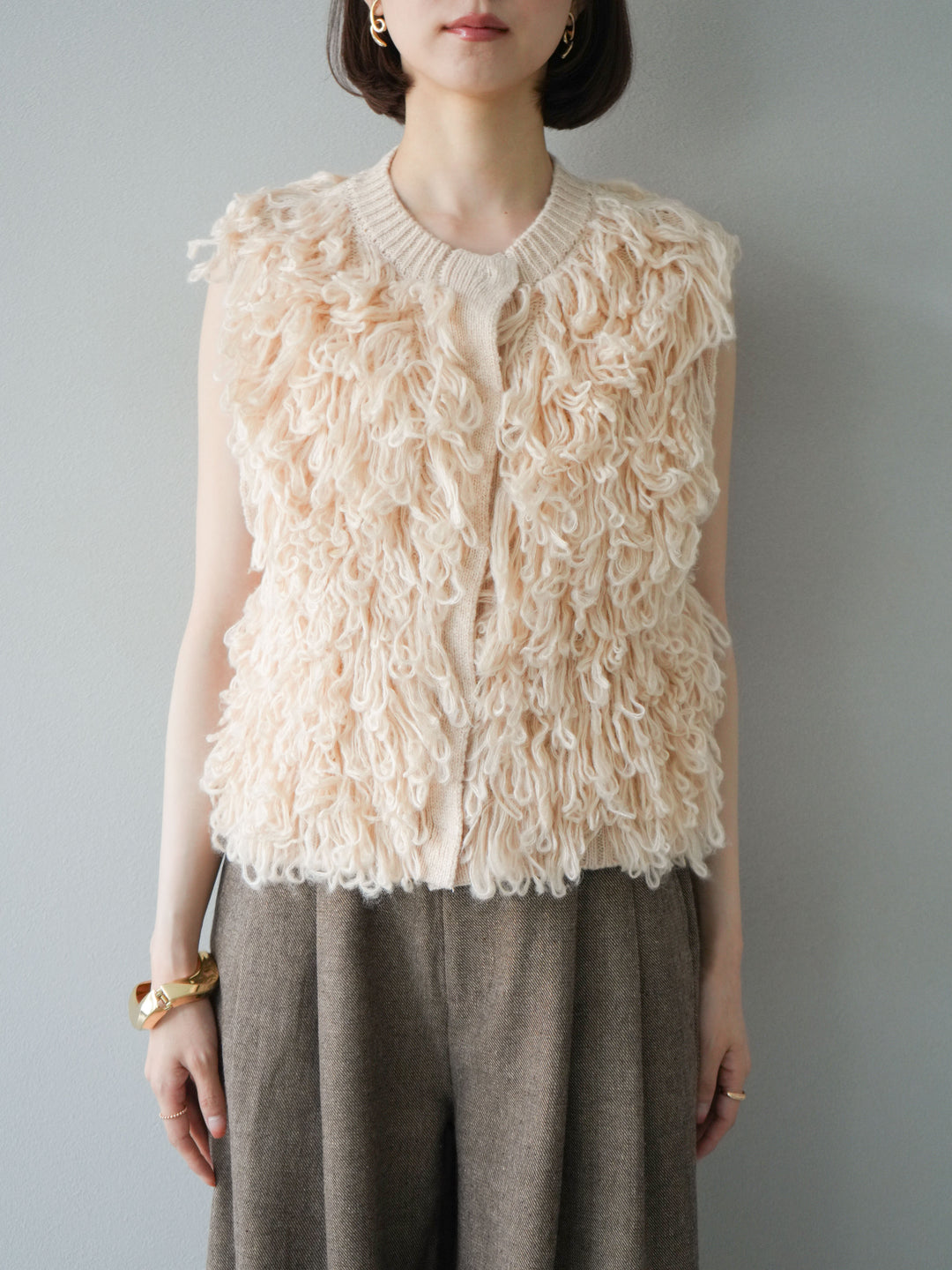 [予約]前開きループニットベスト/アイボリー