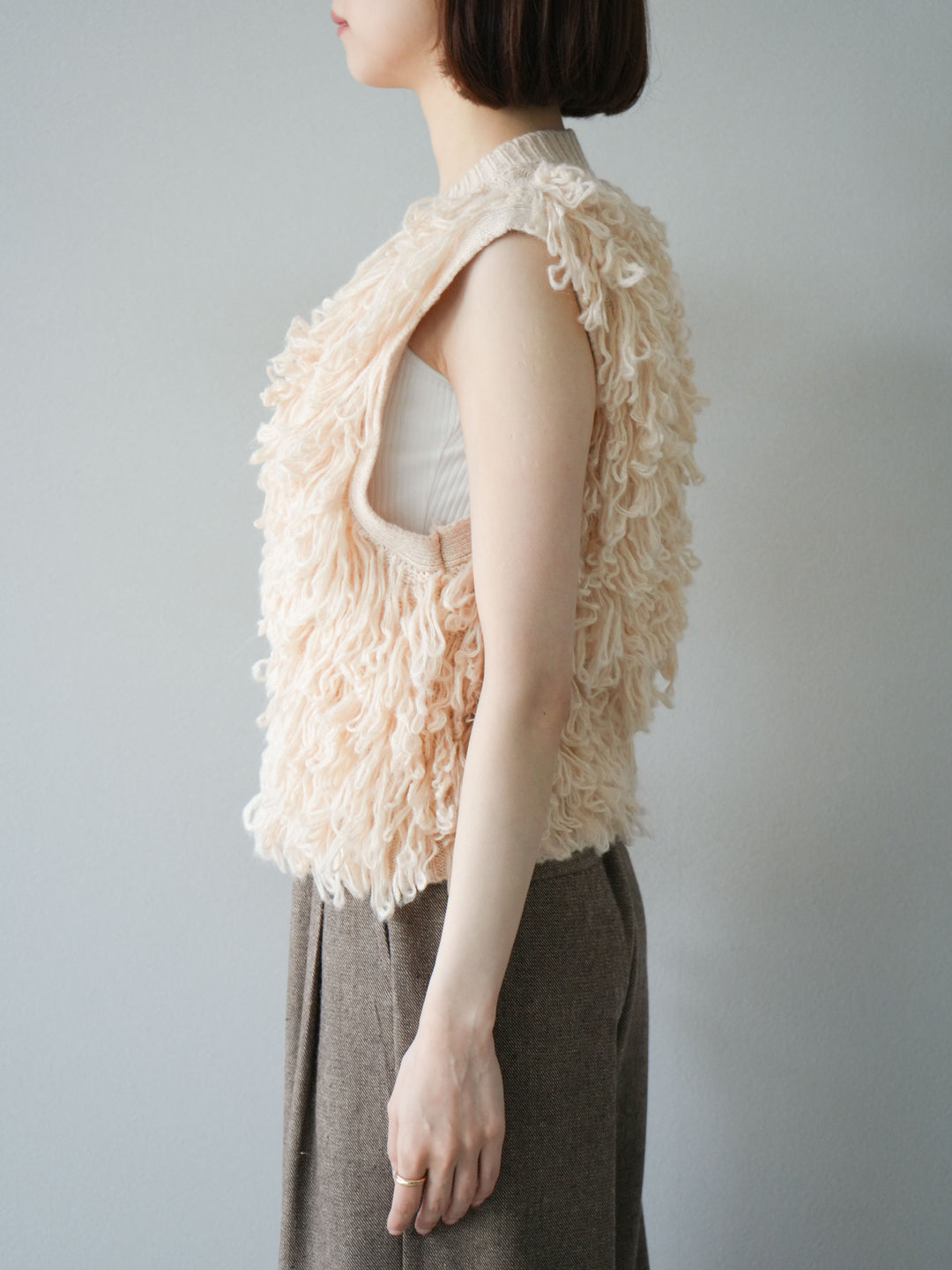 [予約]前開きループニットベスト/アイボリー