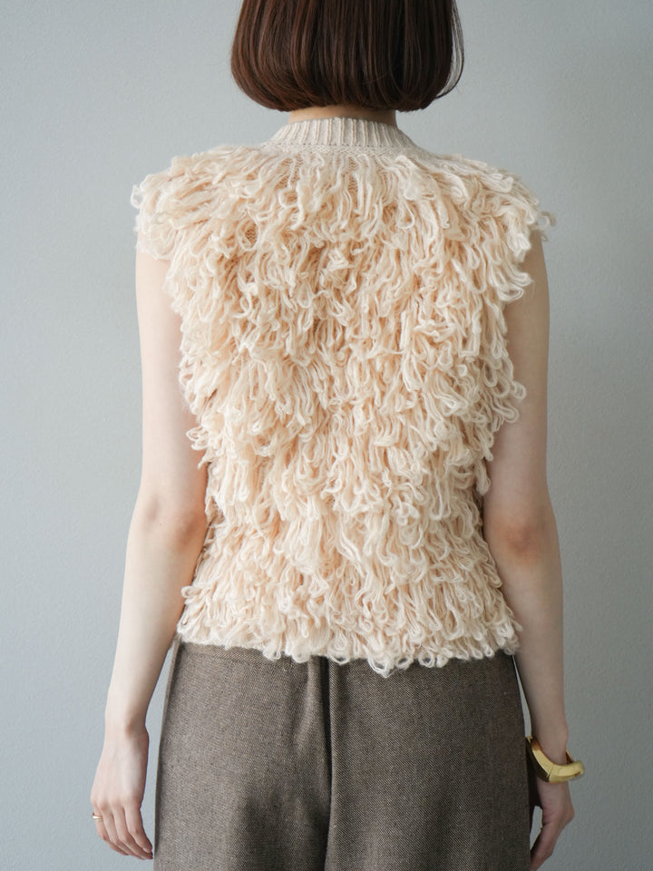 [予約]前開きループニットベスト/アイボリー