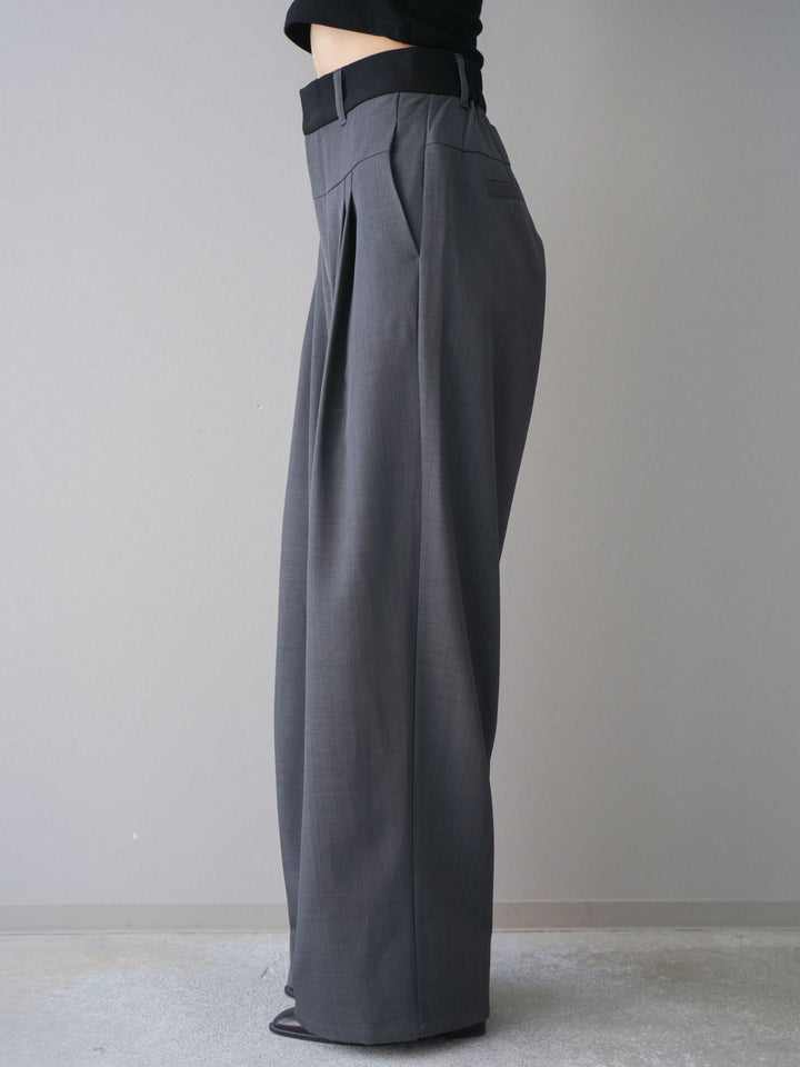 [予約]ウエストバイカラータックワイドパンツ/gray