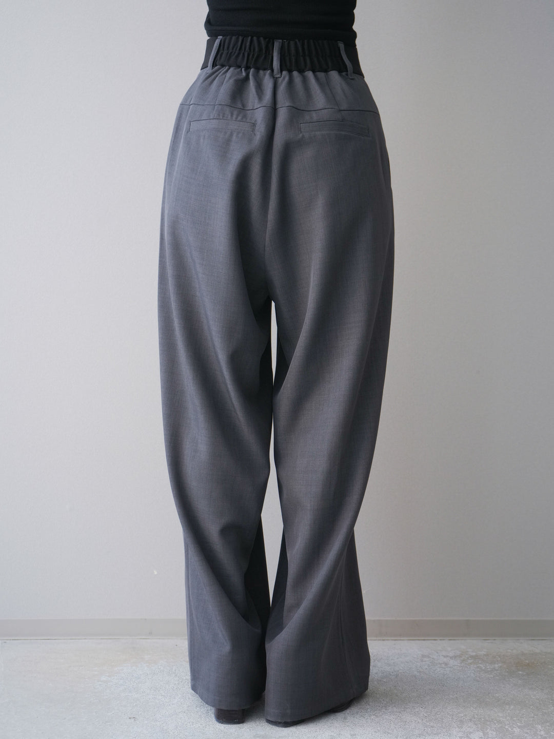 [予約]ウエストバイカラータックワイドパンツ/gray