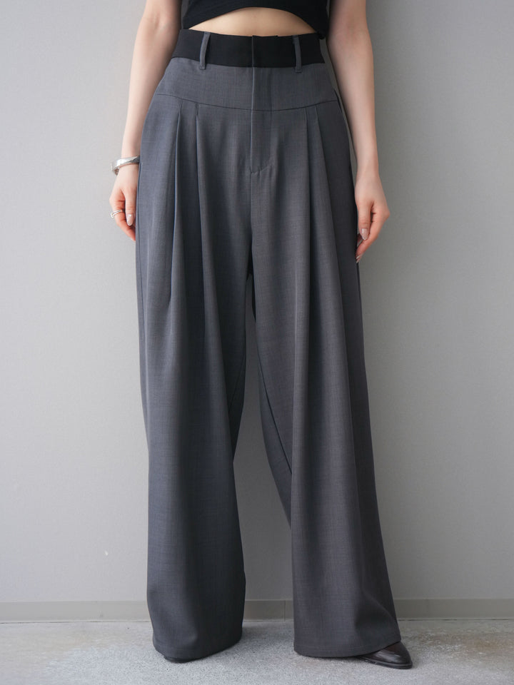 [予約]ウエストバイカラータックワイドパンツ/gray