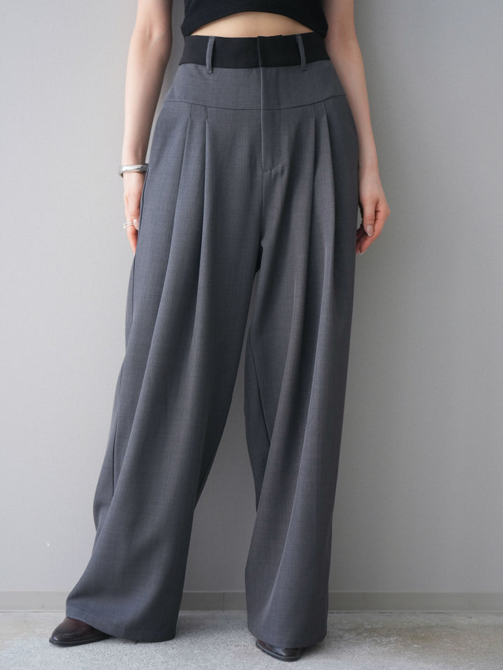 [予約]ウエストバイカラータックワイドパンツ/gray