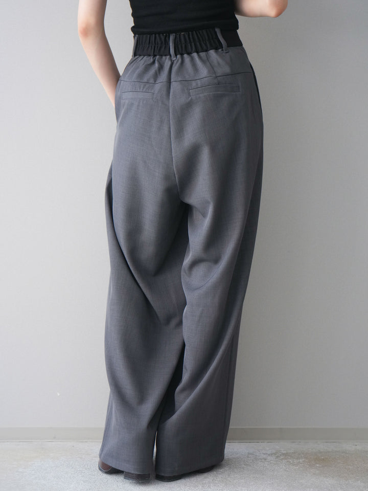 [予約]ウエストバイカラータックワイドパンツ/gray