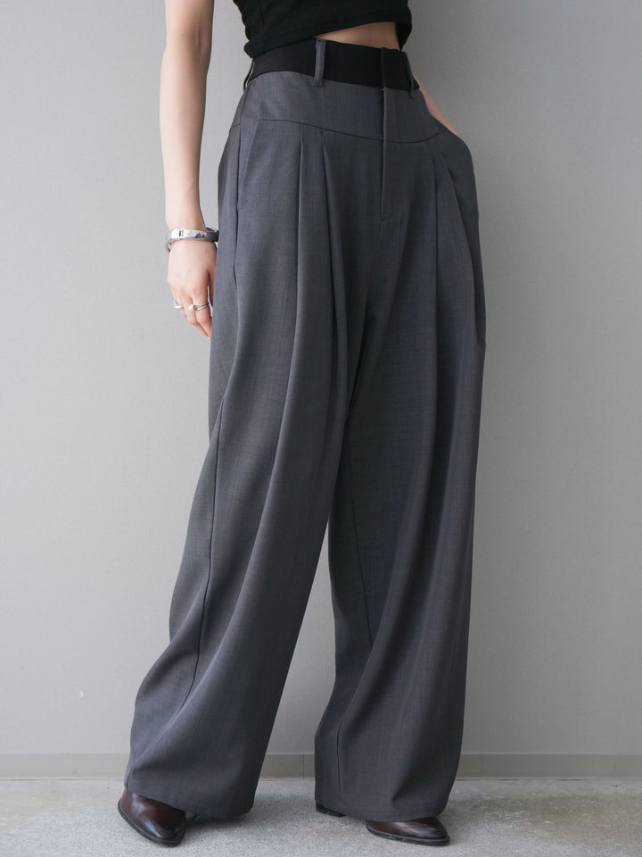 [予約]ウエストバイカラータックワイドパンツ/gray