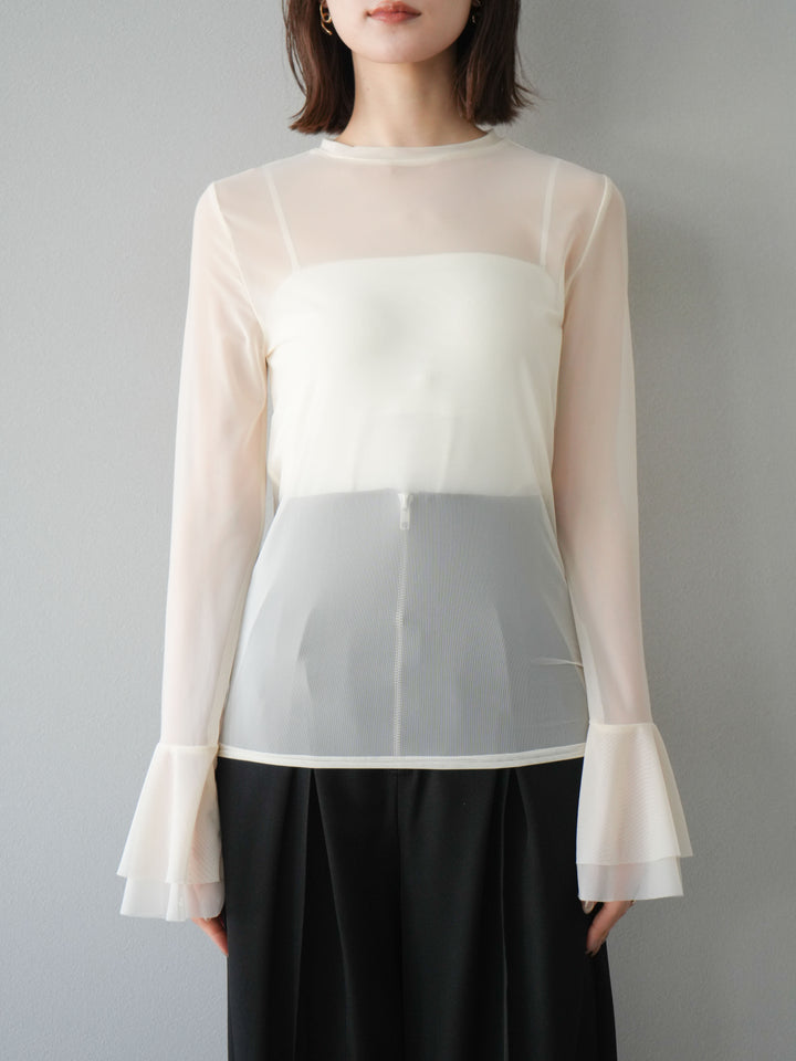 [予約]フレアロングスリーブパワーメッシュトップス/アイボリー