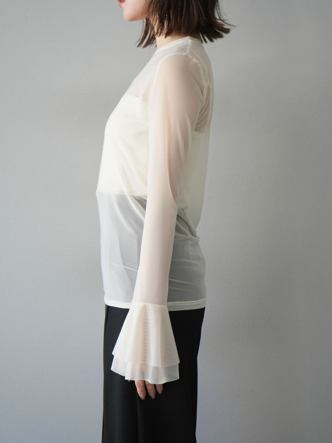 [予約]フレアロングスリーブパワーメッシュトップス/アイボリー