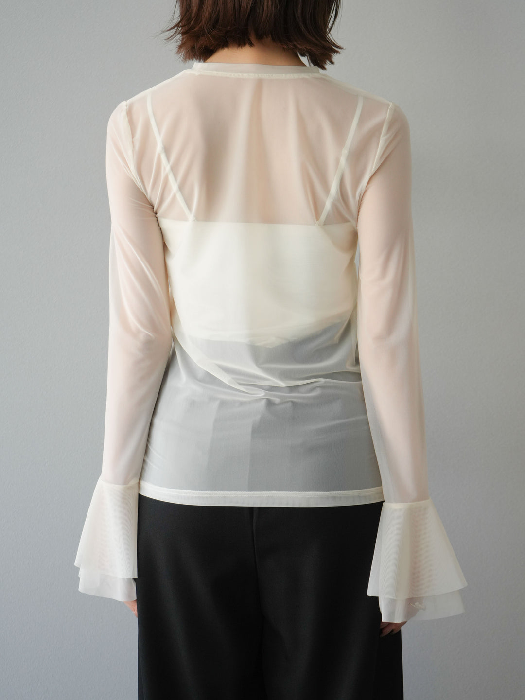 [予約]フレアロングスリーブパワーメッシュトップス/アイボリー