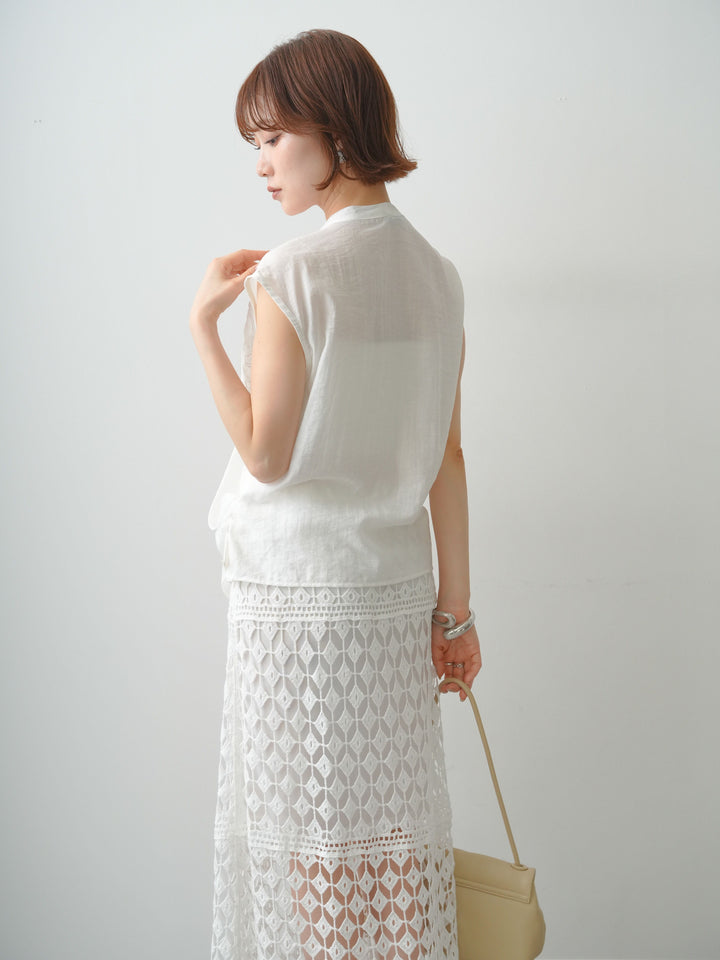 [予約]フロントレースノースリカシュクールブラウス/ white