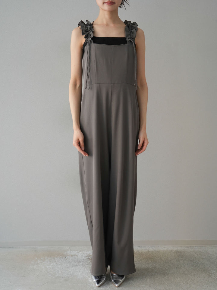 [預訂] 繫帶荷葉邊連身衣/灰色