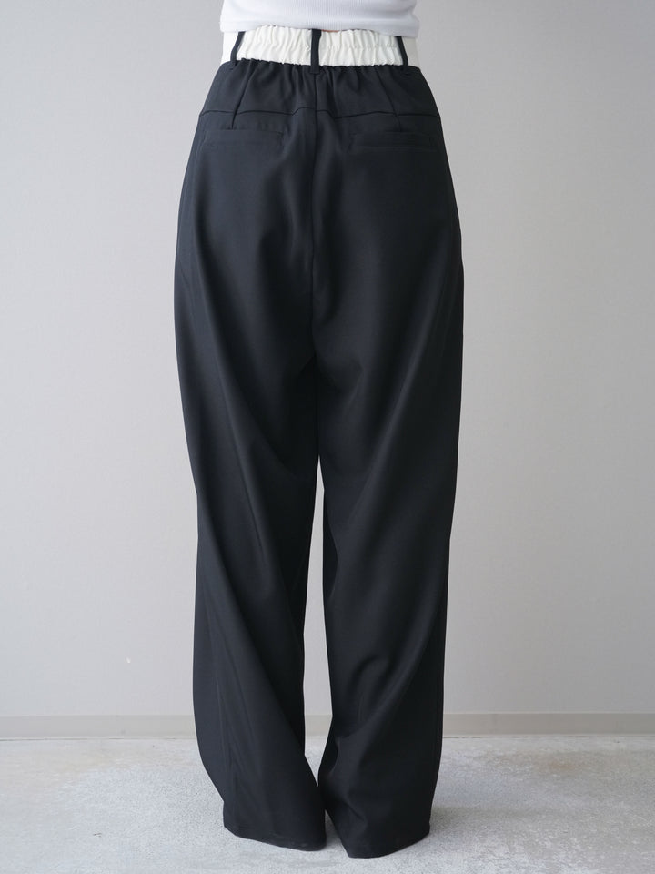 [予約]ウエストバイカラータックワイドパンツ/black