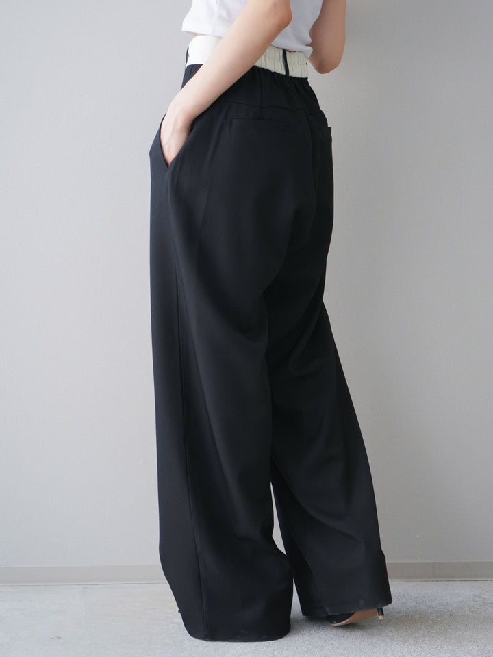 [予約]ウエストバイカラータックワイドパンツ/black