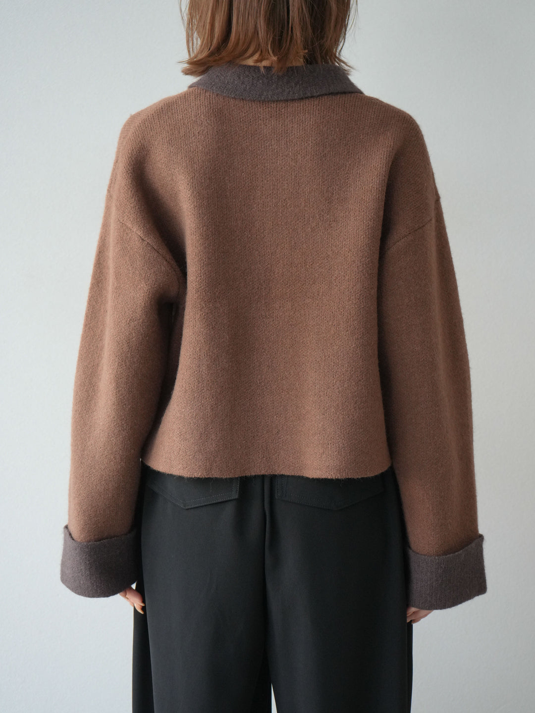 [予約]ポロ襟ジップニットカーディガン/キャメル